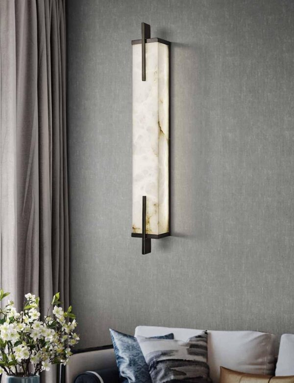 Square milky white natural marble lampshade modern alabaster lighting hotel wall lamp - Image 2