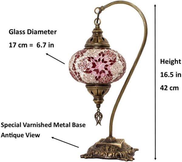 Turkish Mosaic Glass Swan Neck Table Lamp No 4 Size Globe - Image 2