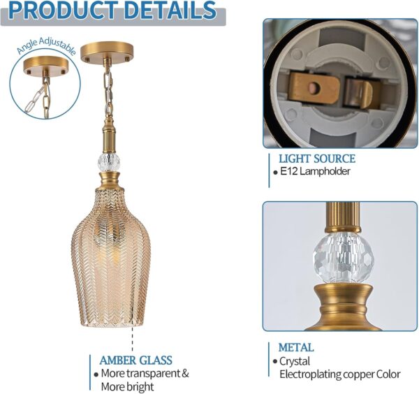 Antique 3 light shade focus chandelier interior room pendant gold lamp - Image 4