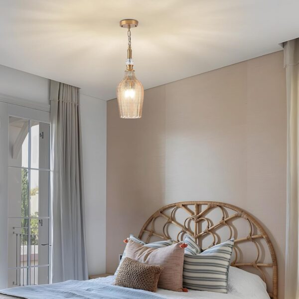 Antique 3 light shade focus chandelier interior room pendant gold lamp - Image 2
