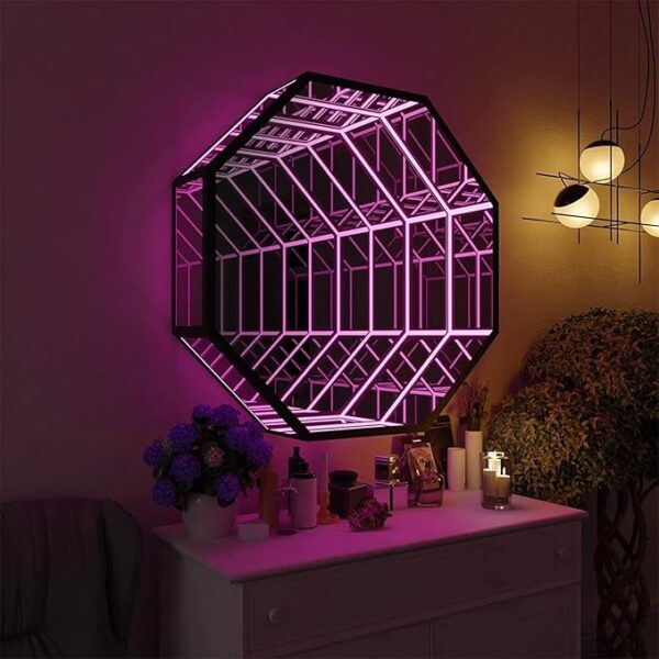 Modern Style Nordic Luxury Octagon RGB 3D Mirror Light Remote Control LED Atmosphere Magical Mirror Wall Lamp - Image 2