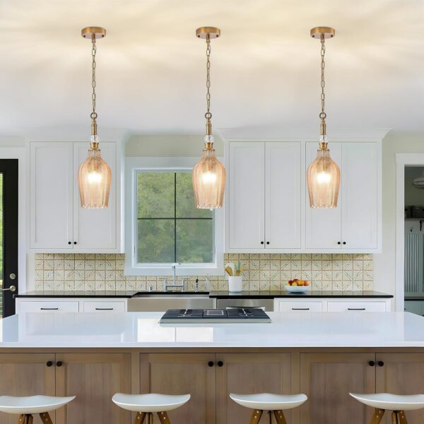 Antique 3 light shade focus chandelier interior room pendant gold lamp - Image 6