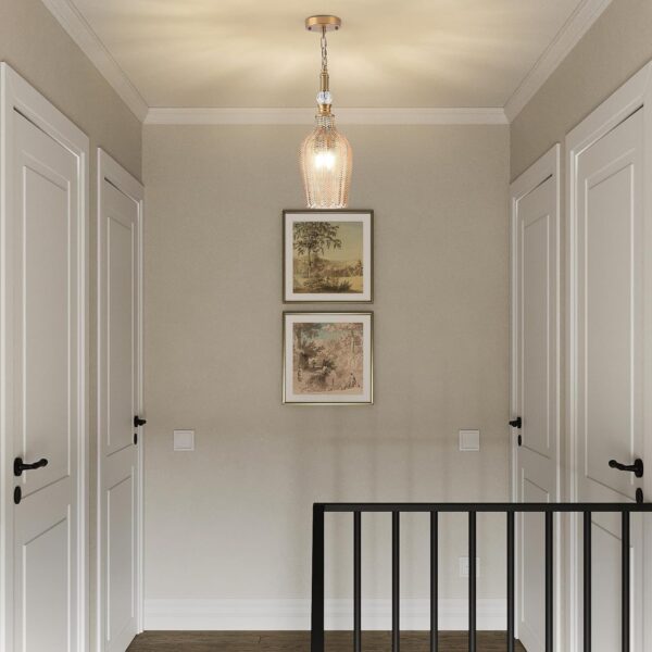 Antique 3 light shade focus chandelier interior room pendant gold lamp - Image 3