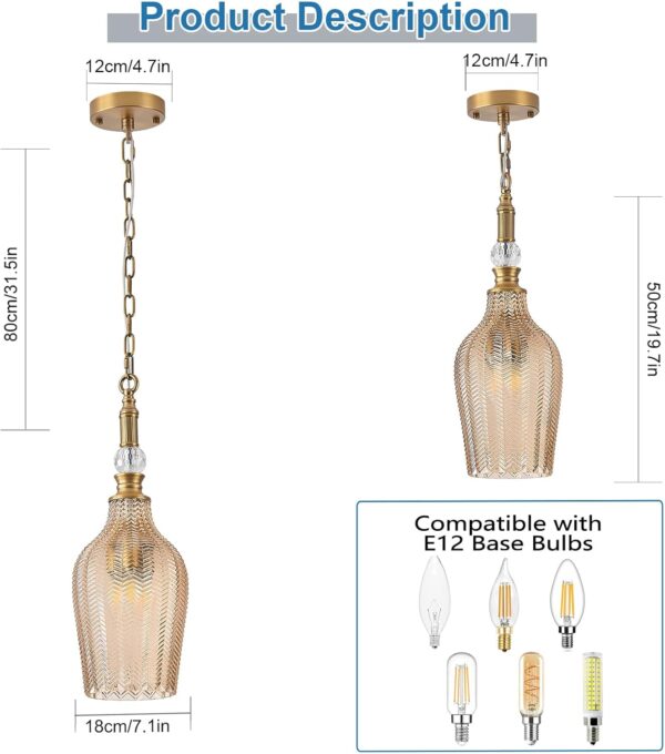 Antique 3 light shade focus chandelier interior room pendant gold lamp - Image 5