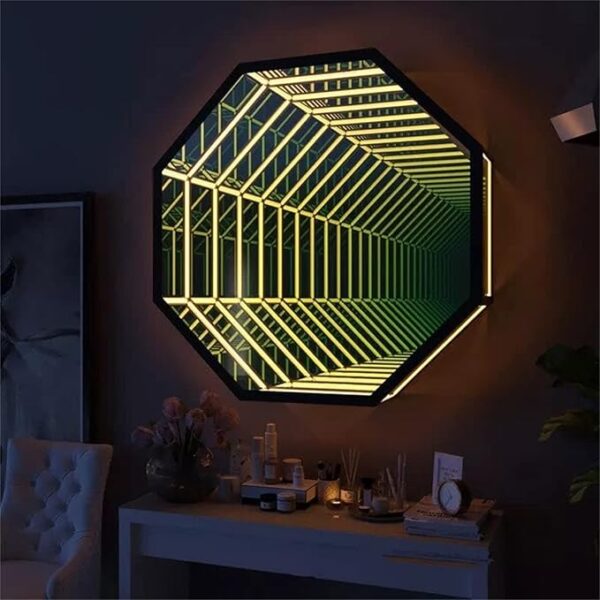Modern Style Nordic Luxury Octagon RGB 3D Mirror Light Remote Control LED Atmosphere Magical Mirror Wall Lamp - Image 3