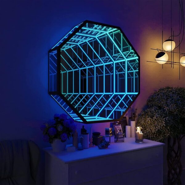Modern Style Nordic Luxury Octagon RGB 3D Mirror Light Remote Control LED Atmosphere Magical Mirror Wall Lamp - Image 4
